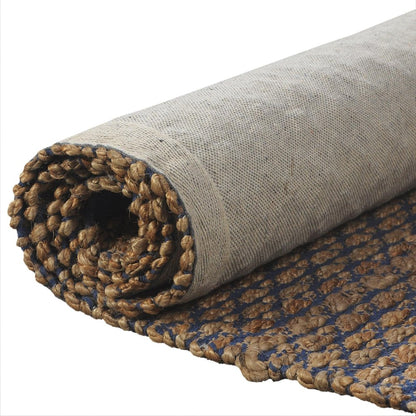 9' X 12' Tan and Blue Detailed Lattice Area Rug