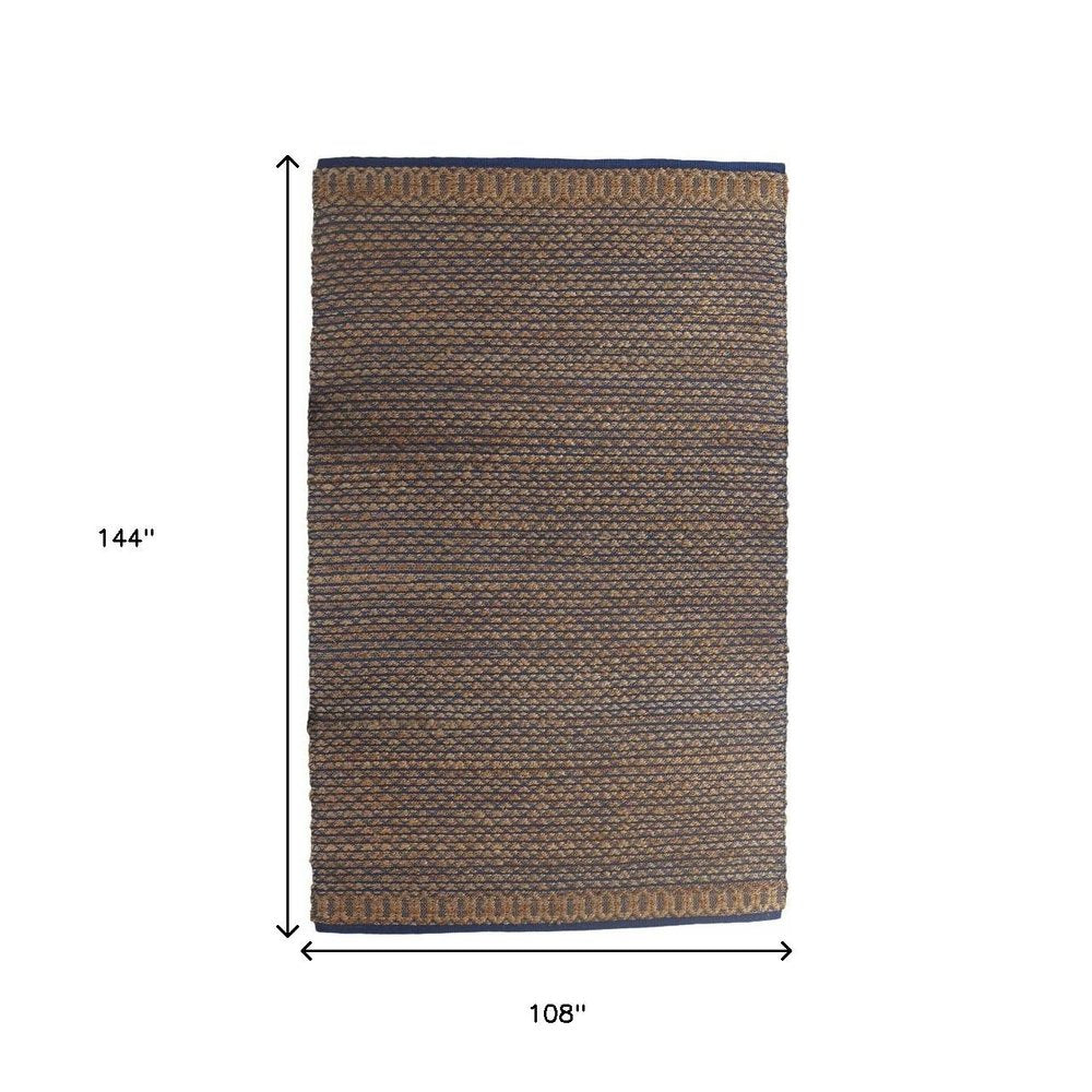 9' X 12' Tan and Blue Detailed Lattice Area Rug
