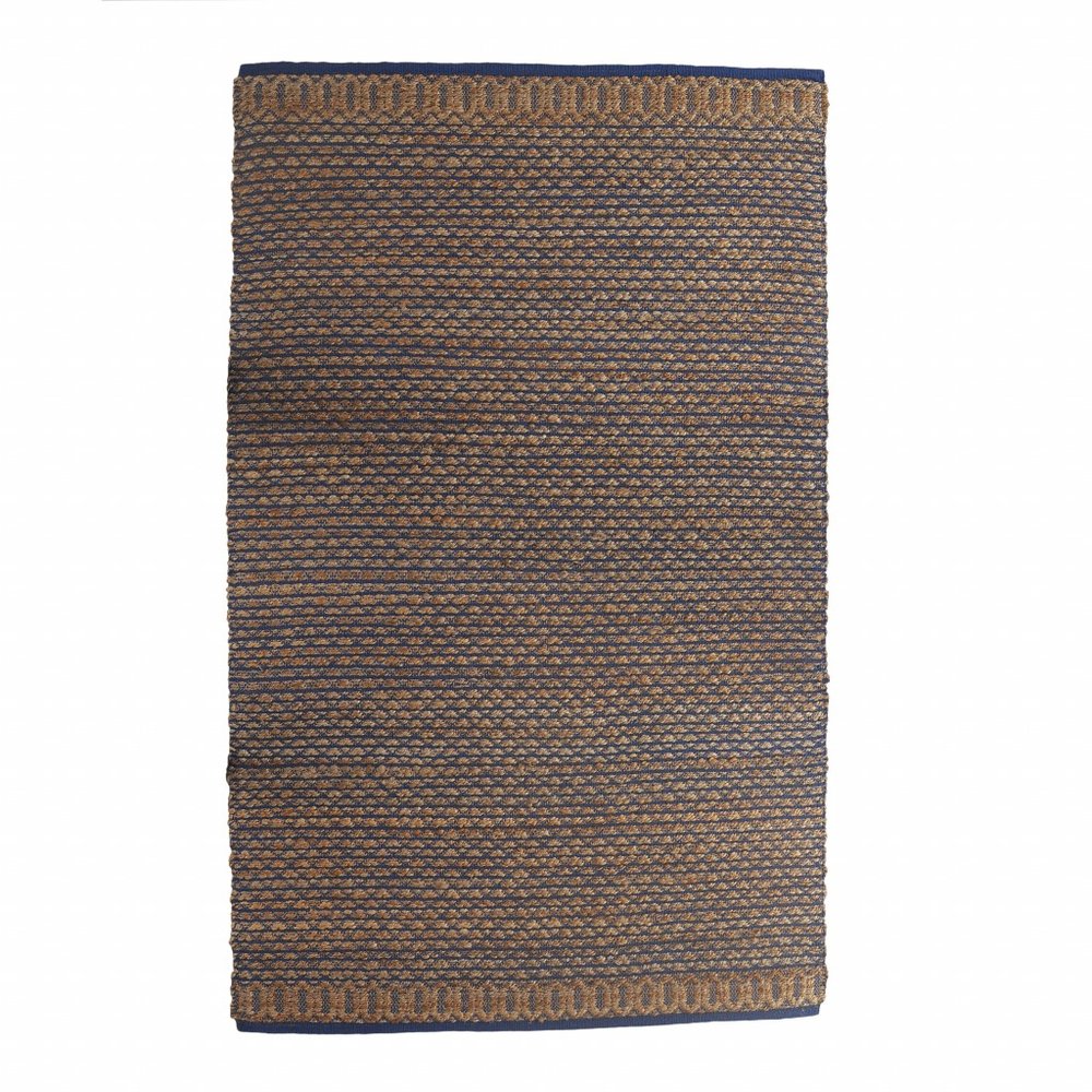 9' X 12' Tan and Blue Detailed Lattice Area Rug