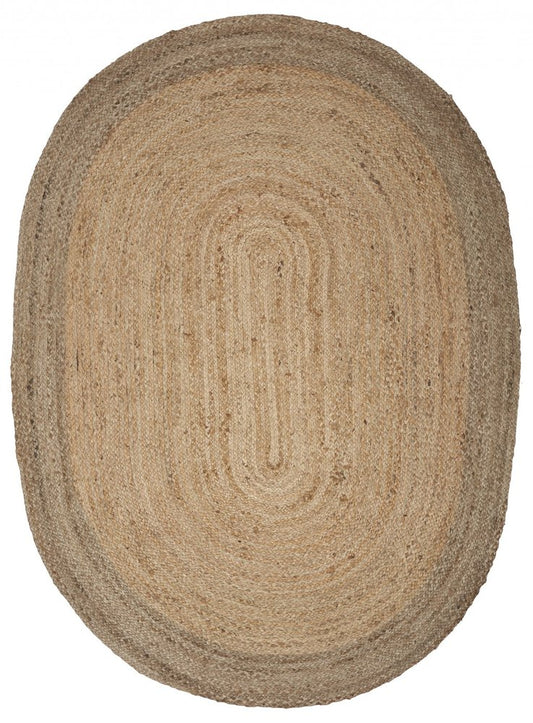 5' X 7' Natural Jute Hand Braided Oval Rug