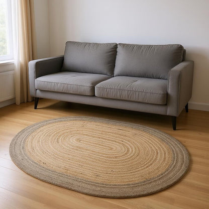 7' X 9' Natural Jute Hand Braided Oval Rug