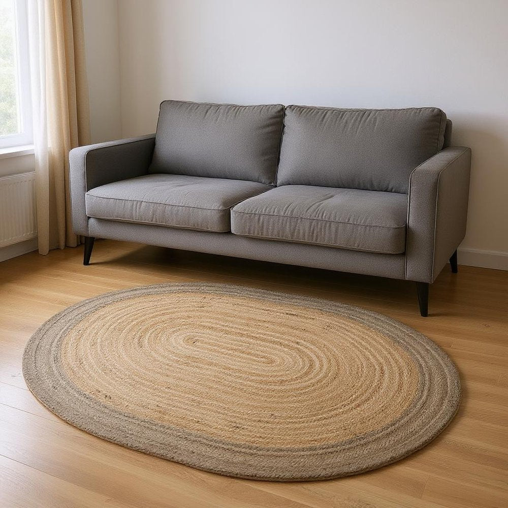5' X 7' Natural Jute Hand Braided Oval Rug