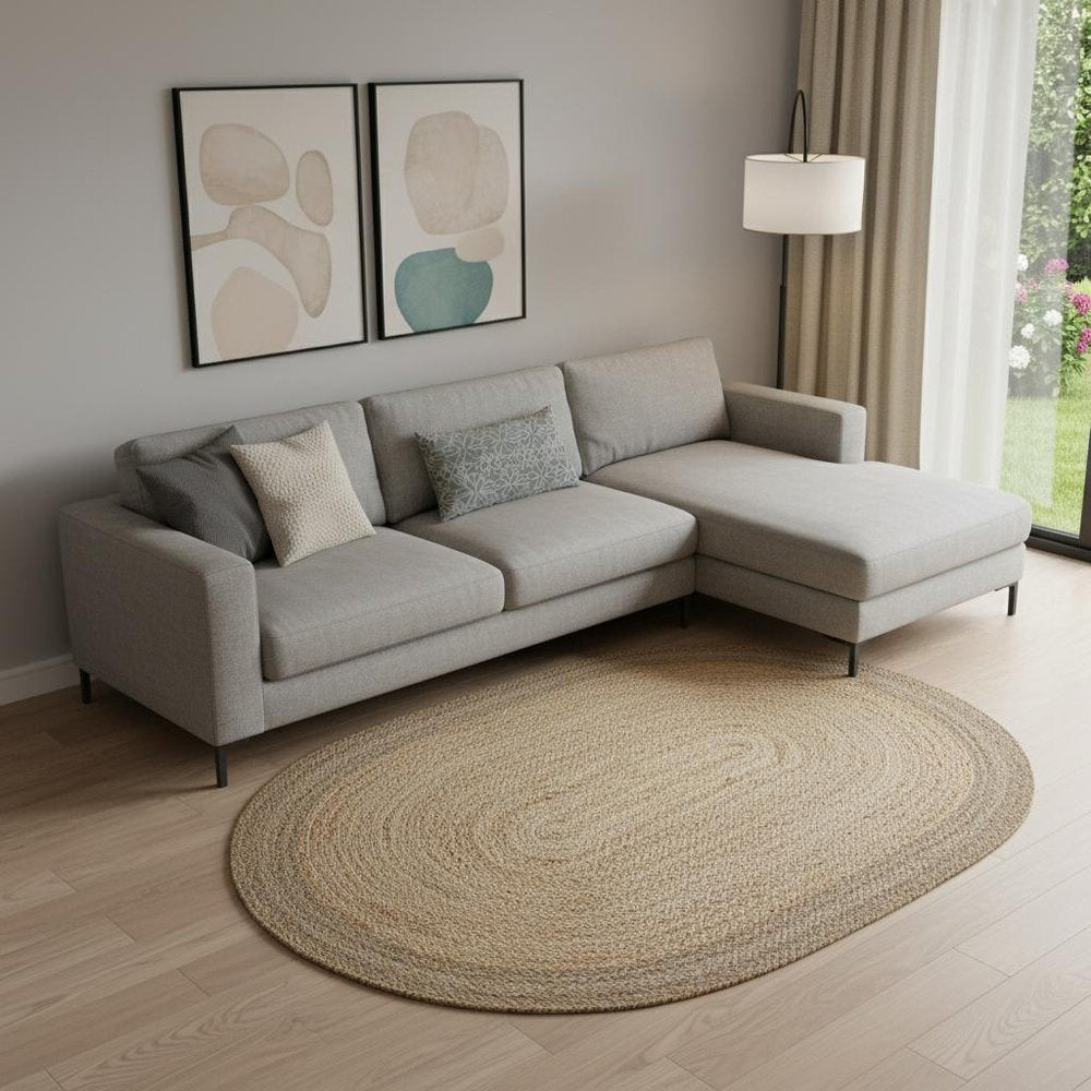 5' X 7' Natural Jute Hand Braided Oval Rug