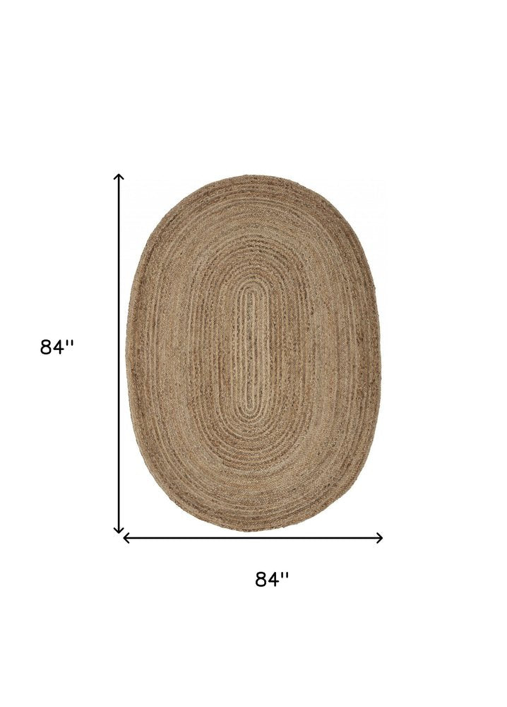 7' X 9' Natural Jute Hand Braided Oval Rug