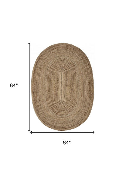 7' X 9' Natural Jute Hand Braided Oval Rug