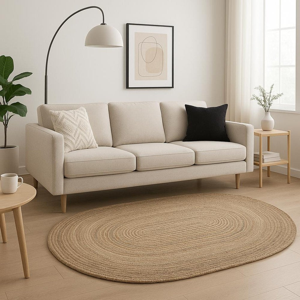 5' X 7' Natural Jute Hand Braided Oval Rug