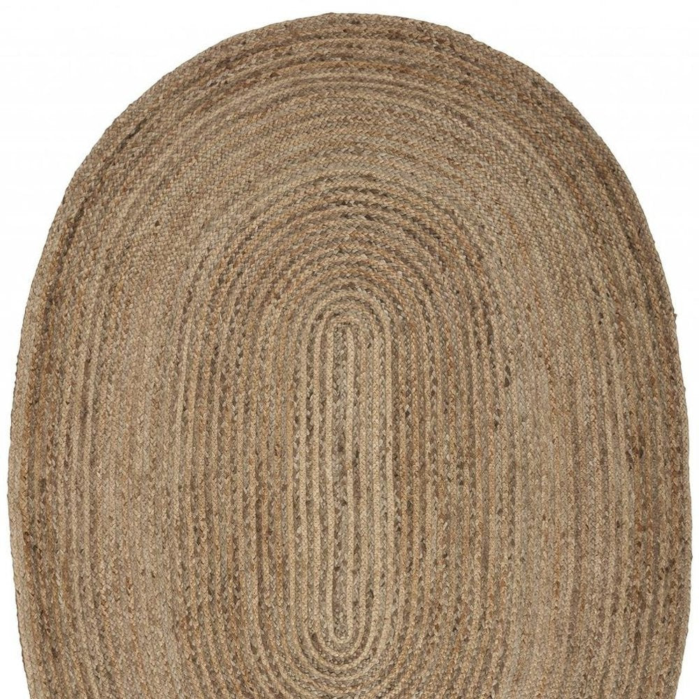 5' X 7' Natural Jute Hand Braided Oval Rug