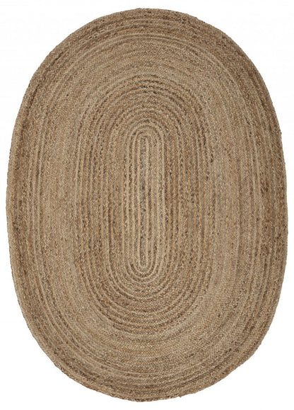 7' X 9' Natural Jute Hand Braided Oval Rug