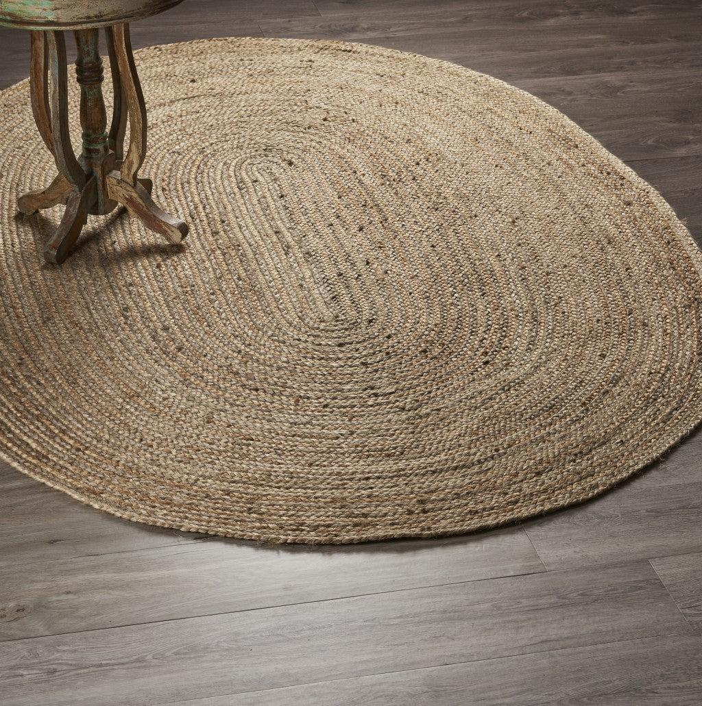 7' Brown Oval Shaped Jute Area Rug