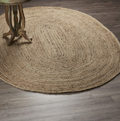 7' X 9' Natural Jute Hand Braided Oval Rug