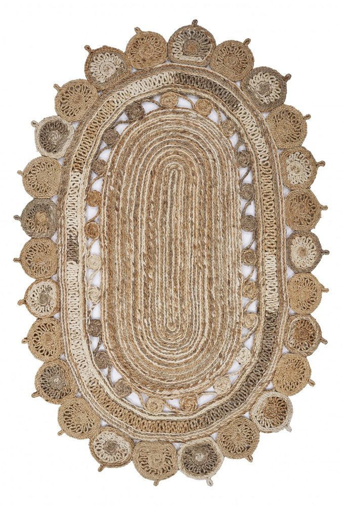 5' X 7' Natural Jute Hand Braided Oval Rug
