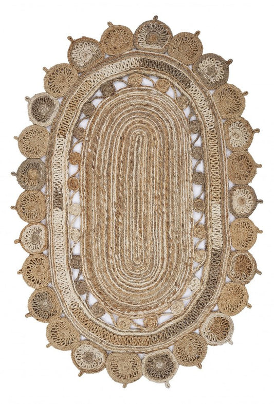5' X 7' Natural Jute Hand Braided Oval Rug
