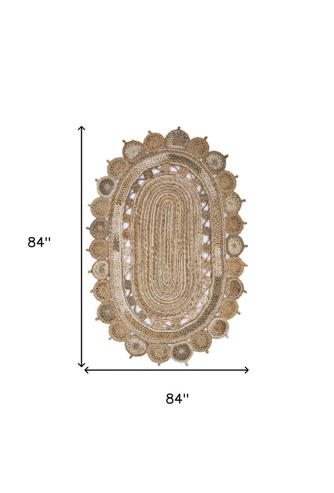 5' X 7' Natural Jute Hand Braided Oval Rug