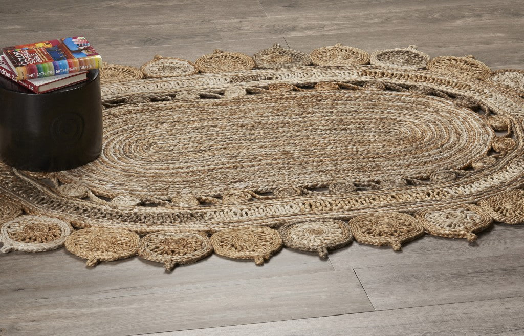 7' Natural Round Hand Braided Area Rug