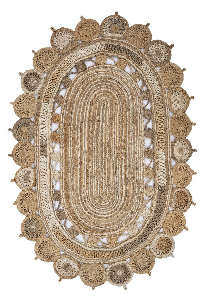 7' X 9' Natural Jute Hand Braided Oval Rug