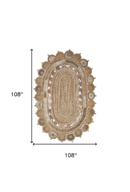 5' X 7' Natural Jute Hand Braided Oval Rug