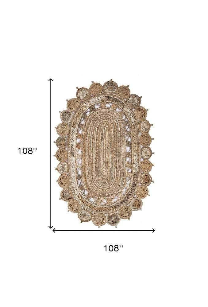 5' X 7' Natural Jute Hand Braided Oval Rug