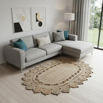 5' X 7' Natural Jute Hand Braided Oval Rug