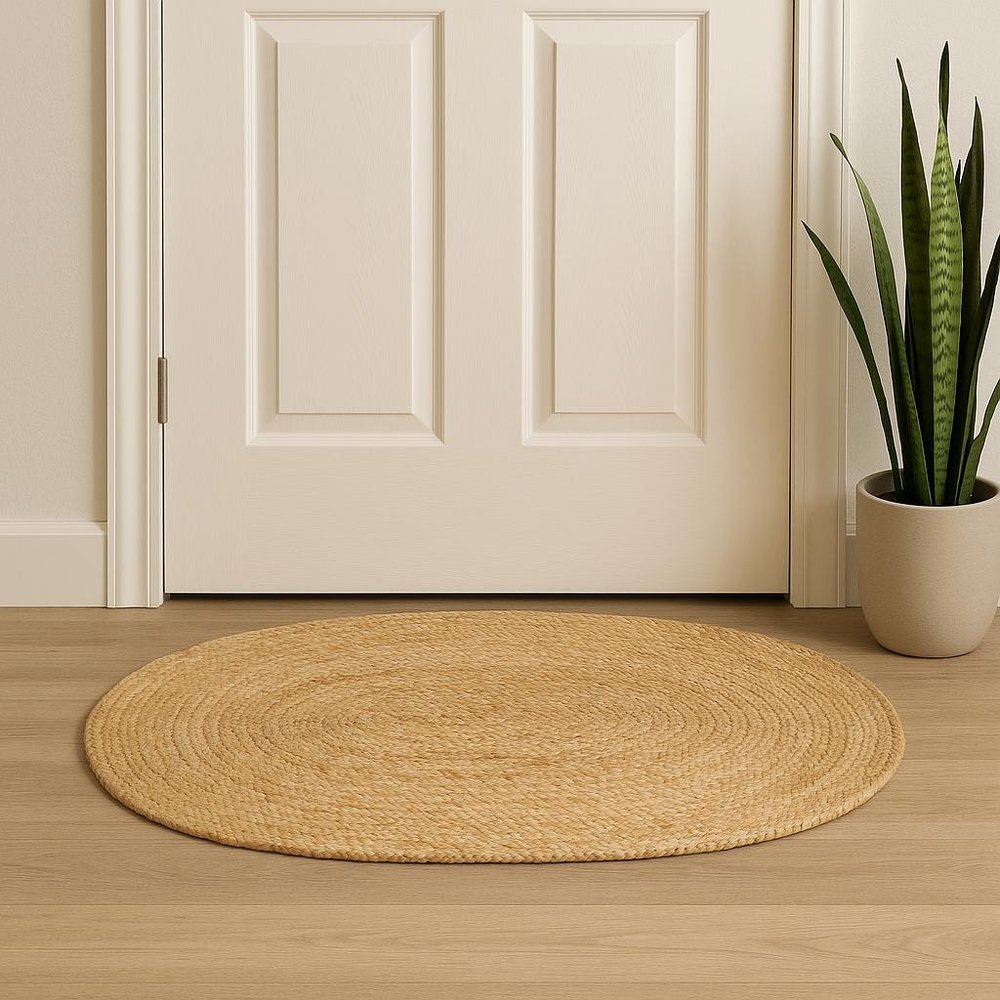 2' X 3' Natural Jute Hand Braided Oval Rug