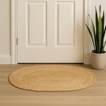 2' X 3' Natural Jute Hand Braided Oval Rug