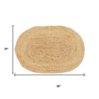 2' X 3' Natural Jute Hand Braided Oval Rug