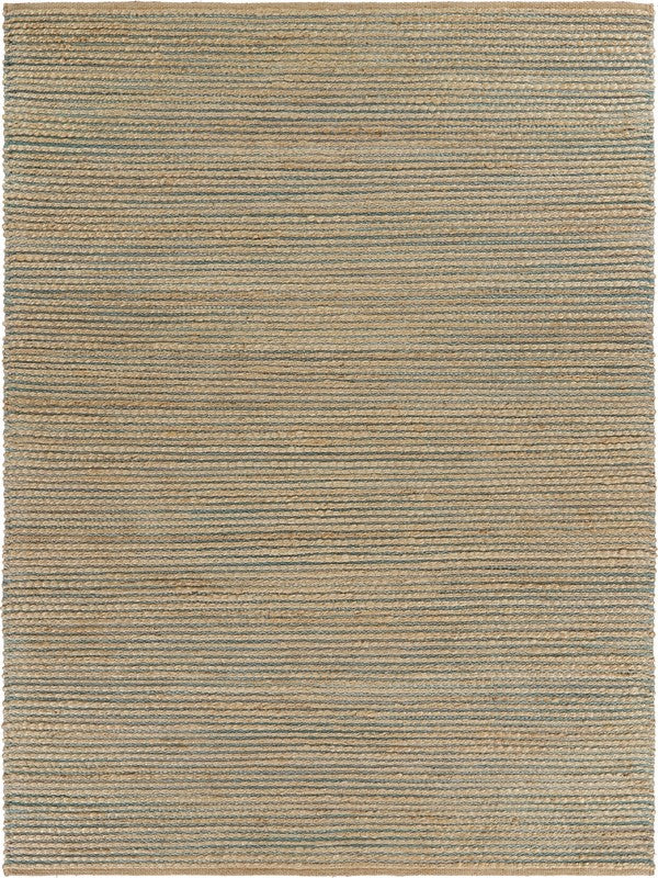 9' X 12' Tan and Blue Undertone Striated Area Rug