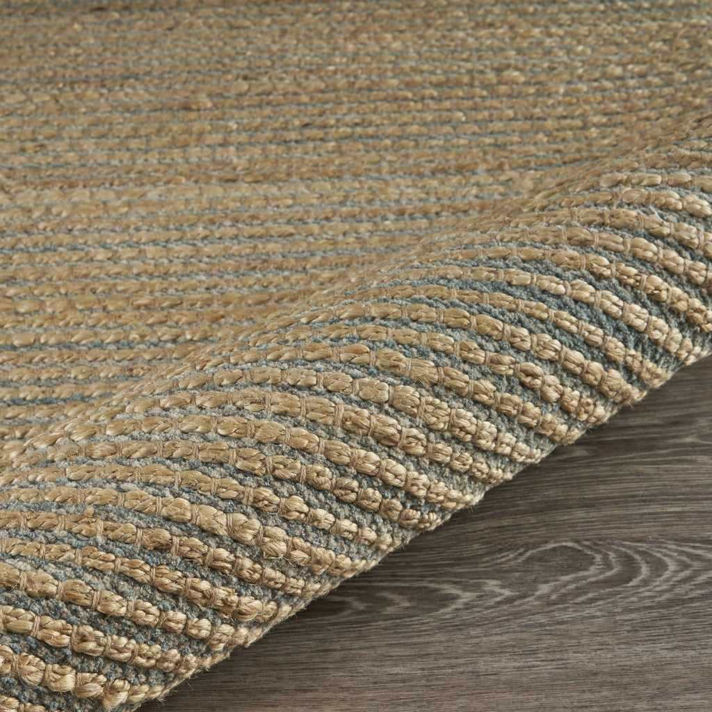 9' X 12' Tan and Blue Undertone Striated Area Rug