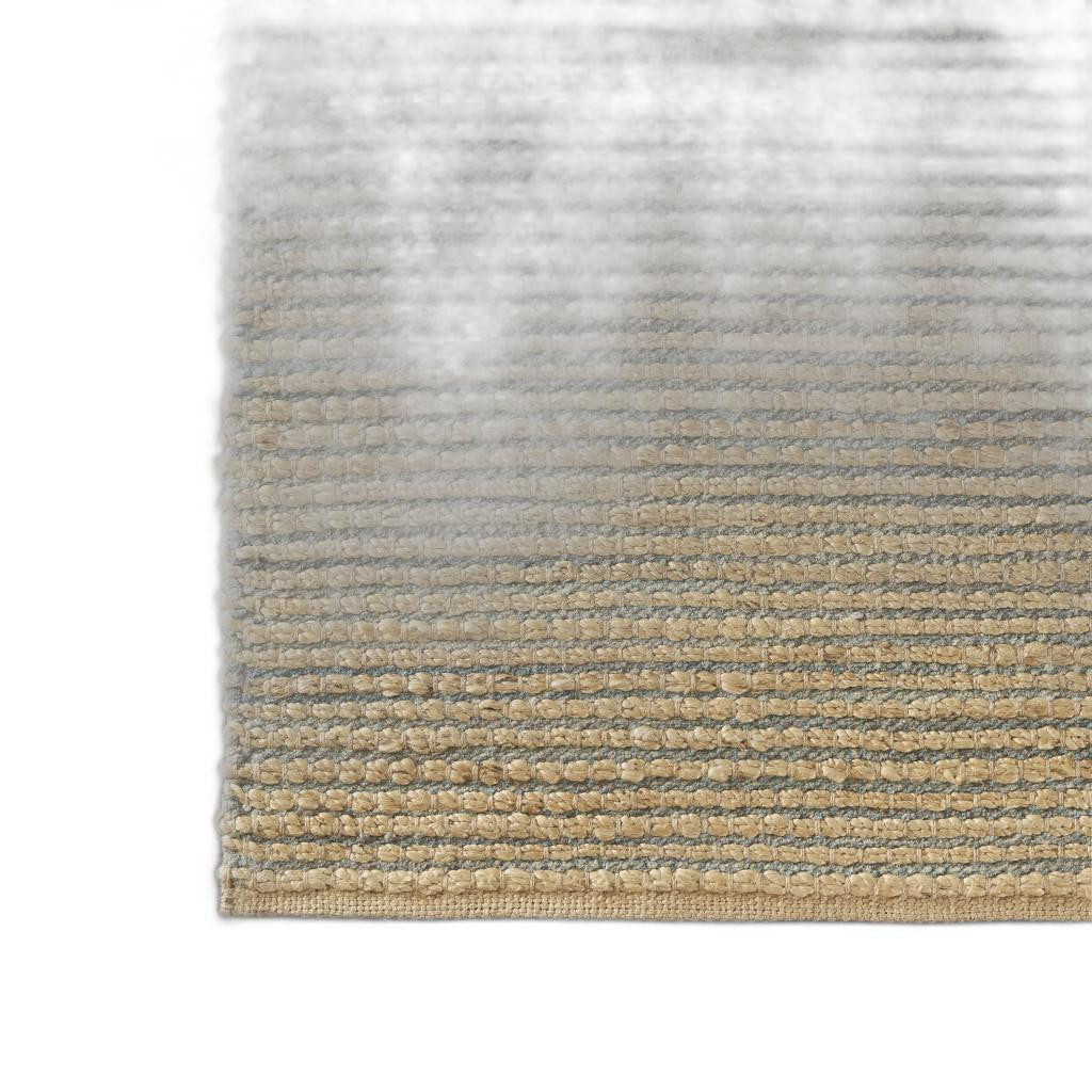 9' X 12' Tan and Blue Undertone Striated Area Rug