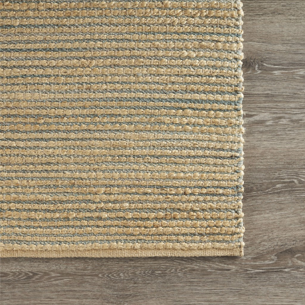 9' X 12' Tan and Blue Undertone Striated Area Rug