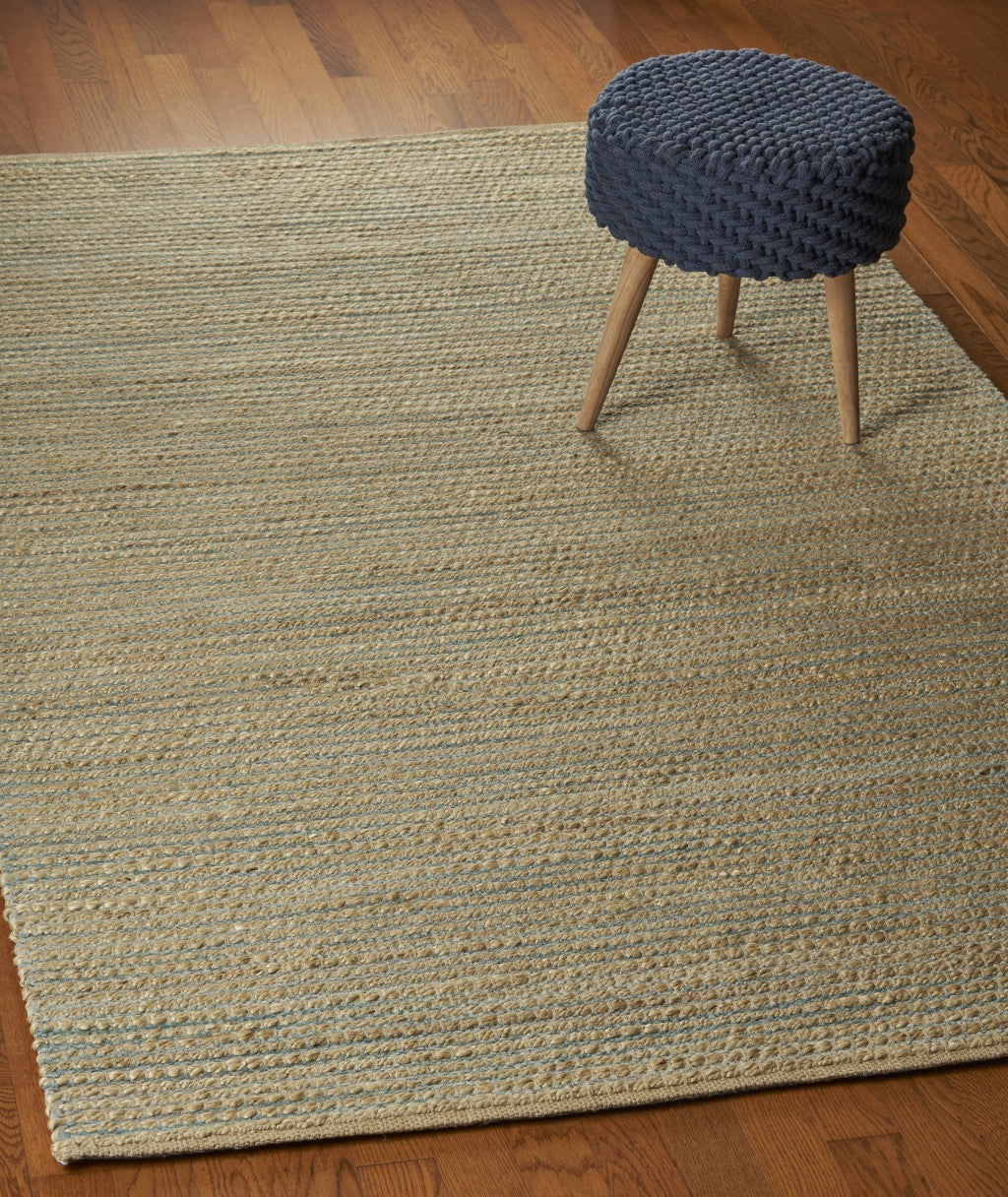 9' X 12' Tan and Blue Undertone Striated Area Rug