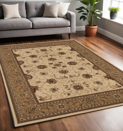 5' X 8' Beige And Ivory Oriental Area Rug