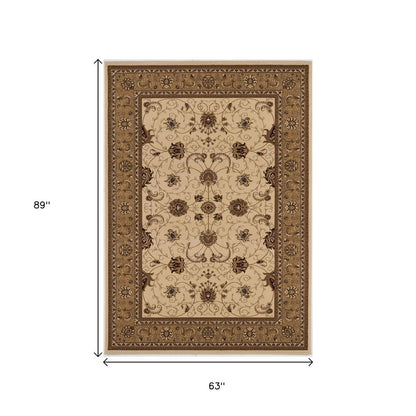 5' X 8' Beige And Ivory Oriental Area Rug