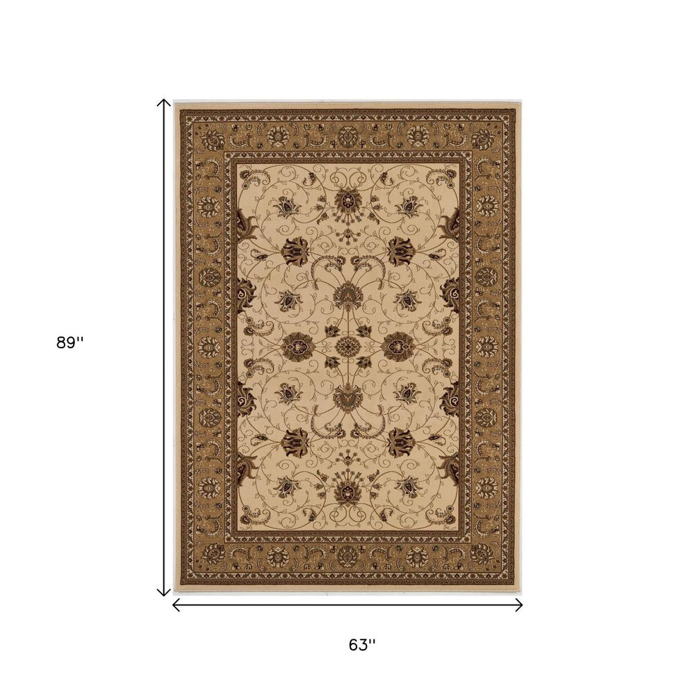 7' X 9' Beige And Ivory Oriental Area Rug
