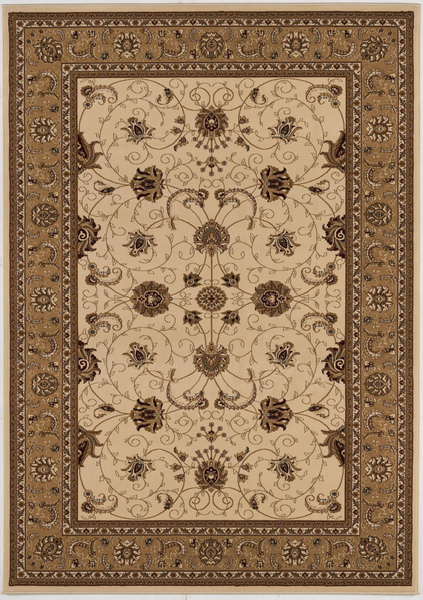 5' X 8' Beige and Ivory Oriental Power Loom Area Rug