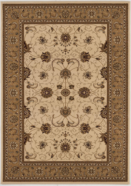 5' X 8' Beige and Ivory Oriental Power Loom Area Rug