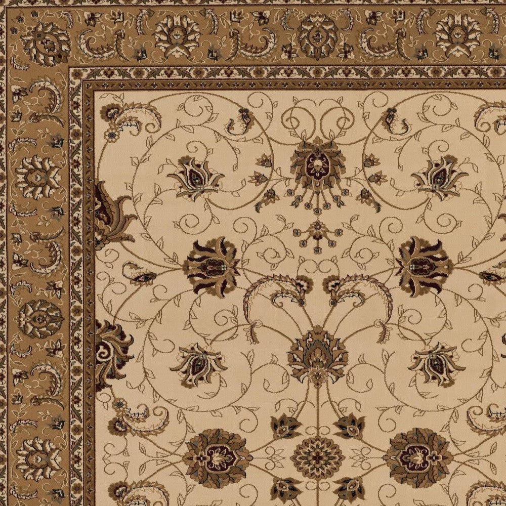 5' X 8' Beige and Ivory Oriental Power Loom Area Rug