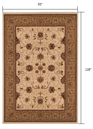 5' X 8' Beige and Ivory Oriental Power Loom Area Rug