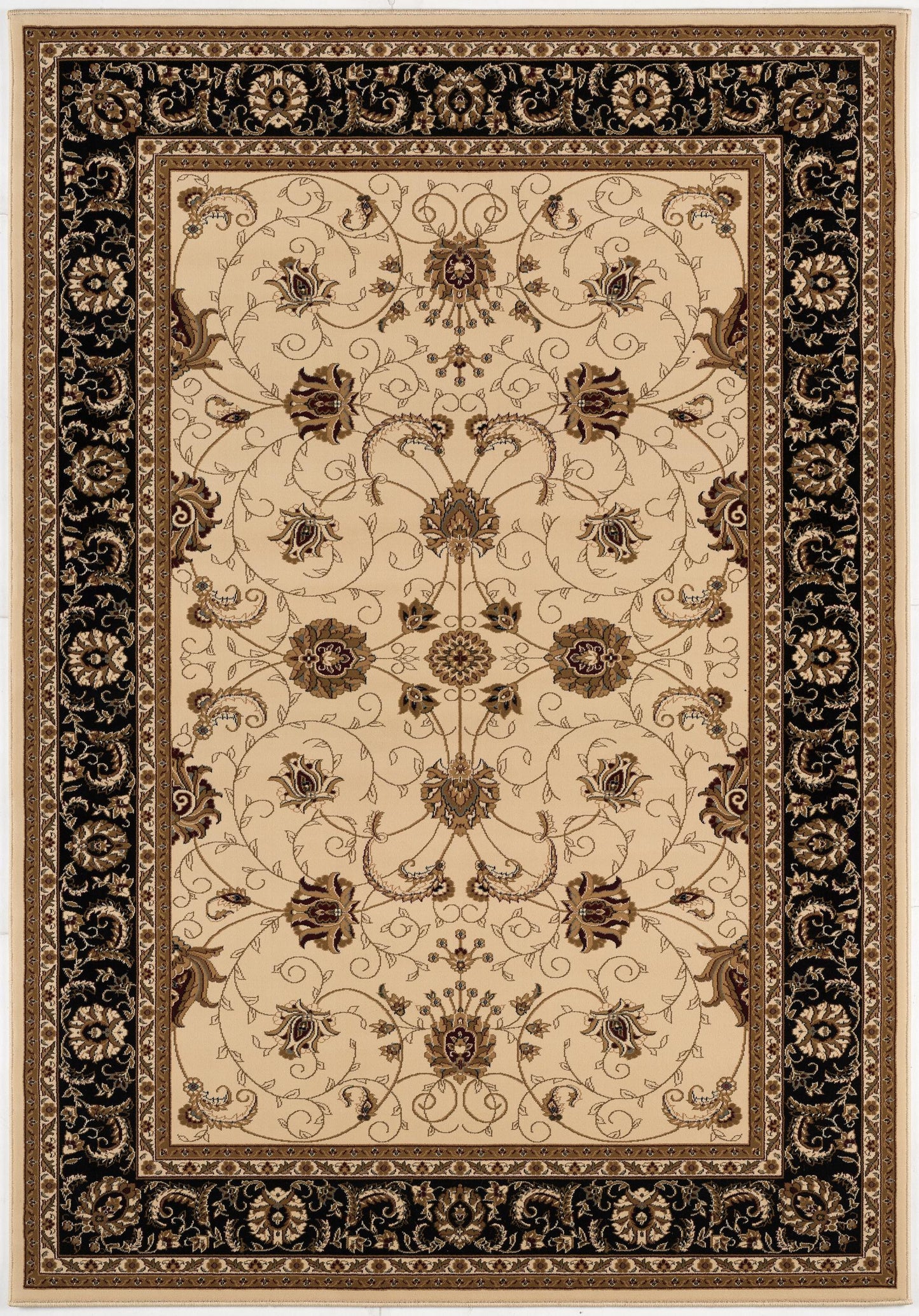 7' X 9' Black and Ivory Oriental Power Loom Area Rug