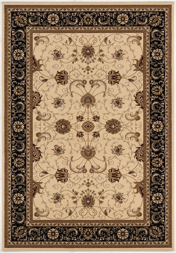 7' X 9' Black And Ivory Oriental Area Rug