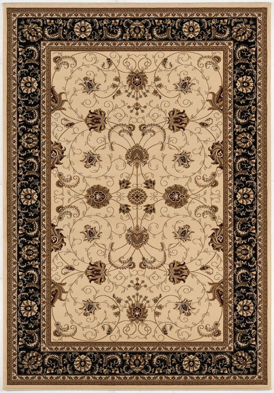 7' X 9' Black And Ivory Oriental Area Rug