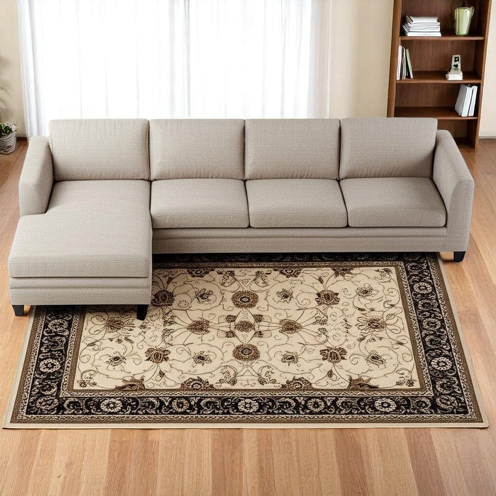 7' X 9' Black And Ivory Oriental Area Rug