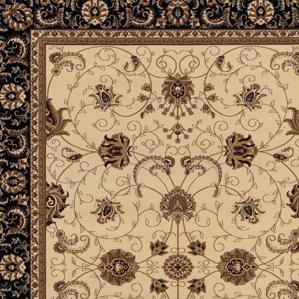 7' X 9' Black And Ivory Oriental Area Rug