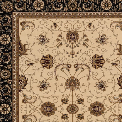 7' X 9' Black And Ivory Oriental Area Rug