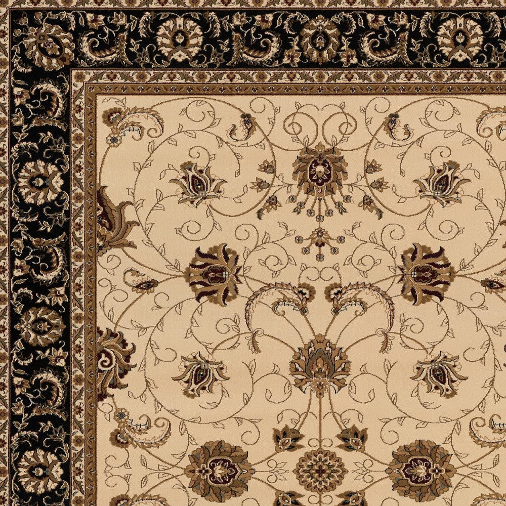 7' X 9' Black and Ivory Oriental Power Loom Area Rug