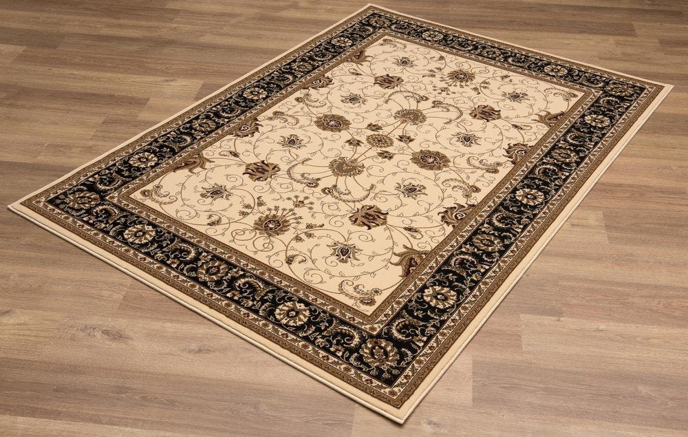 7' X 9' Black And Ivory Oriental Area Rug