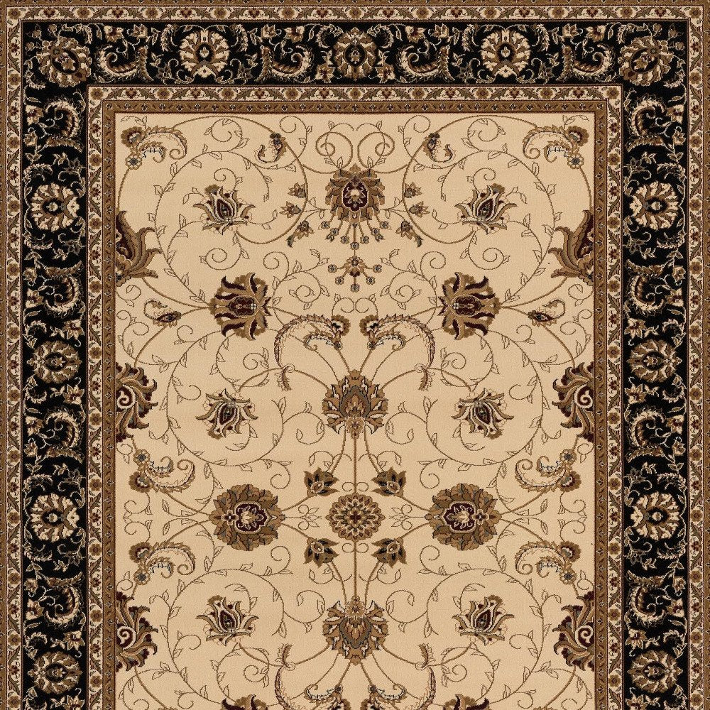 7' X 9' Black And Ivory Oriental Area Rug
