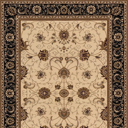 7' X 9' Black And Ivory Oriental Area Rug