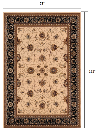 7' X 9' Black and Ivory Oriental Power Loom Area Rug