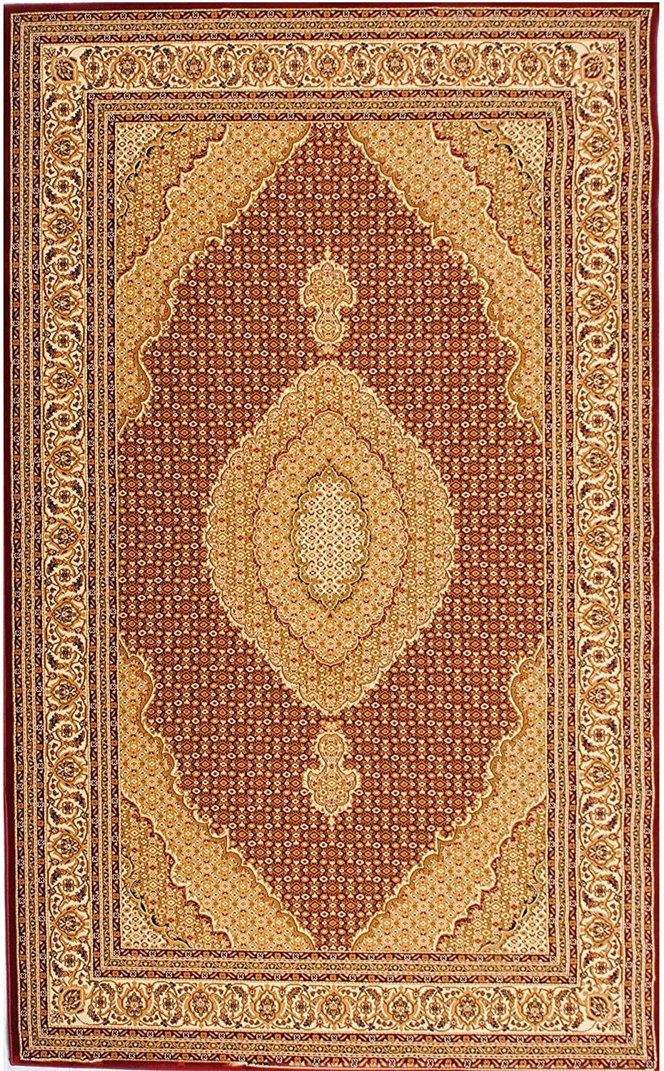 5' X 8' Red and Beige Oriental Power Loom Area Rug