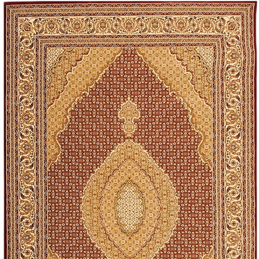 5' X 8' Red And Beige Oriental Area Rug